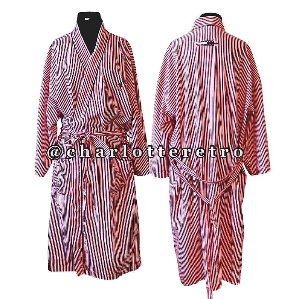 vtg Hilfiger Candy Stripe Robe w Pockets